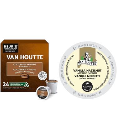 Van Houtte Colombian Medium K-Cup Coffee Pods 24 Count For Keurig Coffee Makers & Vanilla Hazelnut K-Cup Pods 24 Pack