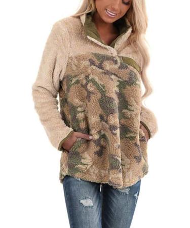 Bigfanshu Woman Dresses Fashion Long Sleeve Plaid Zip Up with Zippered Pockets Winter Jacket Tops Camouflage - Buy Online on GoSupps.com