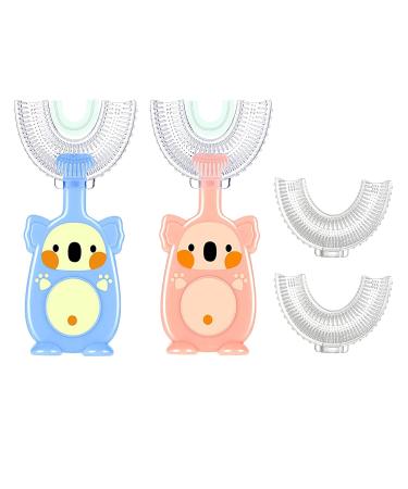 Children U-shaped toothbrush 4 pieces of all round children U-shape toothbrush food quality silicone brush head 360 mouth-toothed toothbrush massage tooth all-round cleaning orange blue 1 unit (Lot de 4)