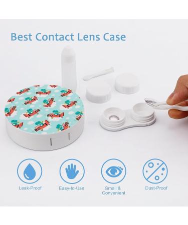 Plane And Cute Dinosaur Round Case For Contact Lens Kit Storage Box with Mirror Printed - Buy Online on GoSupps.com