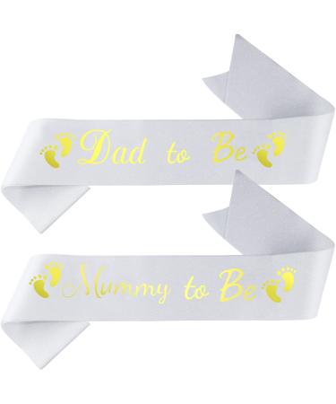 Mom to Be Sash Mommy To Be Satin Sash and Daddy To Be Satin Sash Shiny Baby Shower Sashes White Mummy To Be Sashes for Party Decoration 2pcs