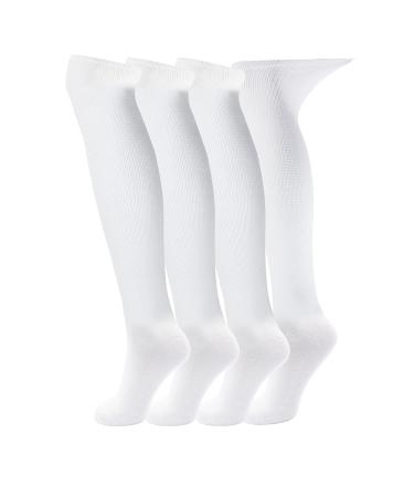 LIN PERFORMANCE 4 Pairs Bamboo Diabetic Socks Non-Binding Diabetic Circulatory Over the Knee Socks For Women and Men 9-11 4 Pairs White