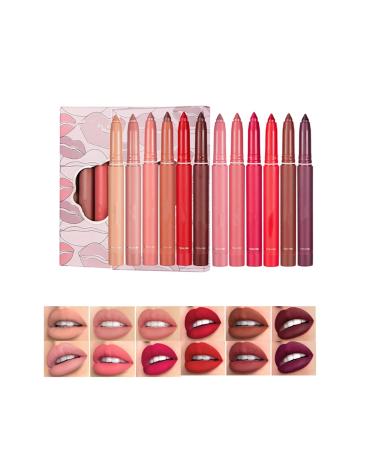 HADAVAKA Matte 6 Colors Rotary Lip Pencil Lip Pencil Lip Pencil Moisturizing Lipstick Stain Resistant And Velvety Touch Resistant For All Skin (A+B)