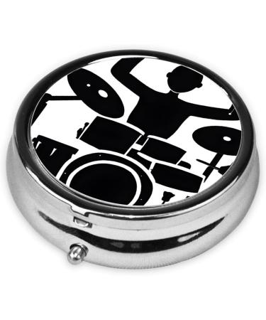 Drummer Round Pill Box - 3 Compartment Mini Decorative Portable Travel Organizer for Vitamins & Medicine - Buy Online on GoSupps.com