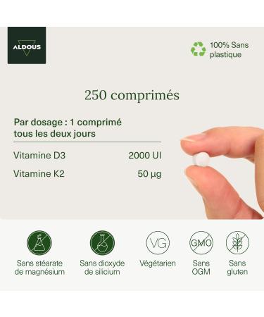 Vitamin D3 & K2 2000 IU | 250 Tablets | Vitamin K2 50mcg | Vitamin D Cholecalciferol | Vitamins for Immune System & Defenses | Muscles Bones | Improves Calcium Absorption - Buy Online on GoSupps.com