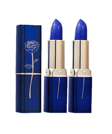 Slifthistle Blue Enchantress Color Changing Lipstick Blue Rose Lipstick Temperature Color Changing Color Changing Lipstick Long-lasting Moisturizing Lipstick (2 PCS Blue)