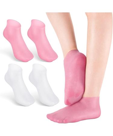 Noverlife 2 Pairs Silicone Moisturizing Aloe Socks for Dry Cracked Feet - Women's Softening Spa Gel Socks - Pink & White - Buy Online on GoSupps.com