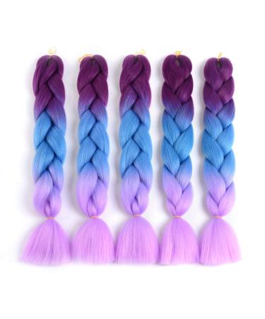 Showjarlly Jumbo Braid Art Hair Extensions - 24 inch Ombre Kanekalon Braid - 5 Pack for Crochet Twist & Box Braids in Purple Navy Blue & Light Violet - Buy Online on GoSupps.com