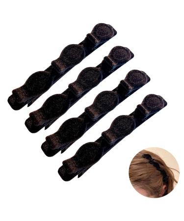 Hair Clips 4 Pack Double Retro Layer Twist Plait Clip Hair Flocking Texture Braided Hair Clips Hair Clips For Styling Hair Styling Clips Multi-Layer Hollow Woven Hairpin for Women Girls Braided Hair (Black)