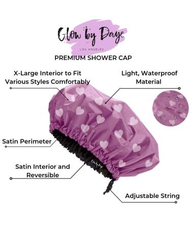 Glow by Daye Satin Lined Shower Cap - Adjustable & Waterproof with Satin Interior | Large Pink Heart - Buy Online on GoSupps.com