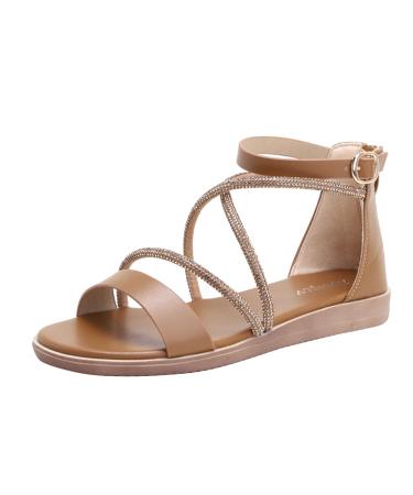 XTZYGLFD women's sandals fashionable Roman style simple just buckle comfortable flat sole thick sole thick versatile sandals sandals with foot vault support for women summer brown 6 UK 3xbnarrow