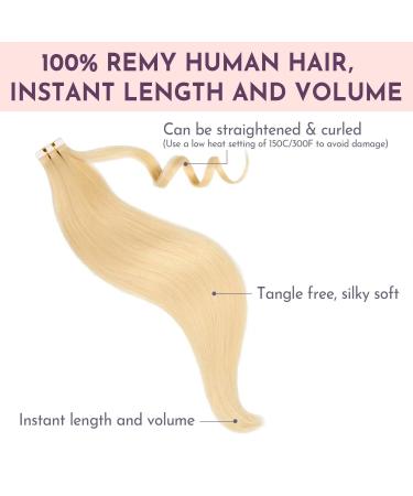 Maxfull Bleach Blonde Remy Human Tape In Hair Extensions - 16 Inch, 50g (20pcs) - Ideal for Thin Fine Hair - Buy Online on GoSupps.com