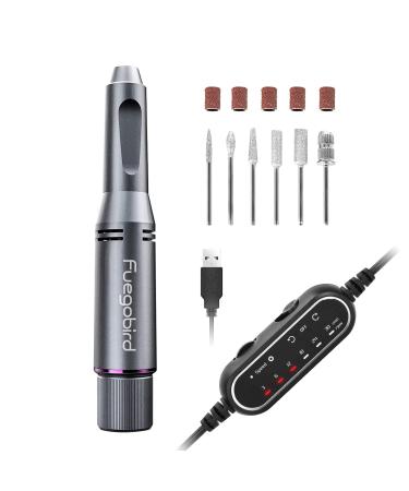 Fuegobird Electric Nail Drill Kit, Portable USB Nail File Tool for Acrylic Gel Nails, Professional Manicure Pedicure Efile Machine for Home and Salon, 30000 RPM with LCD Display Control