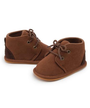 Sonsage Baby Girls Boys Booties Newborn Infant Unisex Velvet Soft Anti-Skid Rubber Sole Shoes Toddler Fleece Cozy Boots Winter Warm Prewalker Crib Shoes 6-12 Months A02 Deep Brown