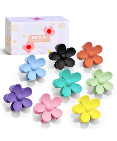 WOOCAI Flower Hair Clips for Women - 8 Pcs Large Matte Hawaiian Hair Claw Clips for Thin Thick Hair Strong Hold Non Slip Jaw Clip Cute Colorful Accessories Unique Summer Holiday Gift for Women
