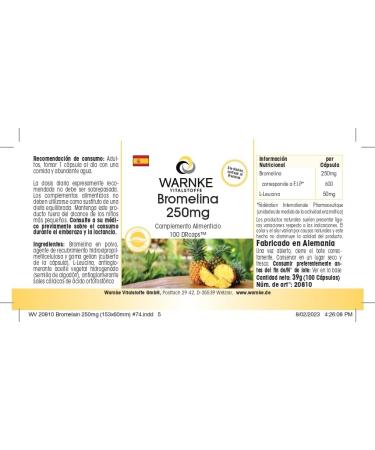 Bromelain Capsules 250mg - High Dose Vegan Pineapple Enzyme | 100 Capsules | Warnke Vital Substances - German Pharmacy Quality - Buy Online on GoSupps.com