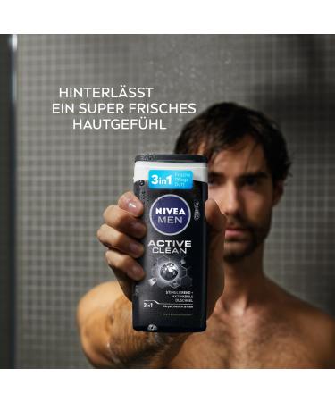 Nivea Men Active Clean Shower Gel 250ml | pH-Friendly Formula | Activated Carbon for Body Face & Hair | Masculine Fragrance | New Version - Buy Online on GoSupps.com