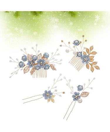 NUOBESTY Wedding Hair Piece Blue Hair Accessory Set - 4PCS Decorative Pearl Comb Hairpins for Brides and Girls - Buy Online on GoSupps.com