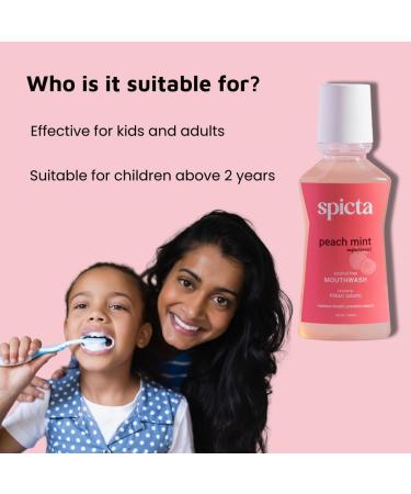 Spicta Mouthwash Peach Mint | Powered by Fitkari (Alum) | Fluoride Free | Alcohol Free | SLS & Paraben Free | Freshens Breath Prevents Plaque (250 ml) - Buy Online on GoSupps.com
