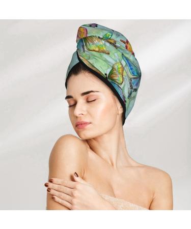 Retro Seamless Flying Butterflies Microfiber Hair Towel | Soft Super Absorbent Hair Wrap for Women | Quick Dry Cap for Long Curly & Thick Hair - Buy Online on GoSupps.com