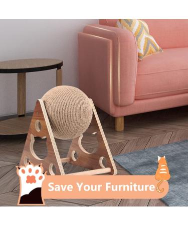 Interactive Sisal Rope Cat Scratching Ball Toy with Solid Wood Base - Medium Size - Buy Online on GoSupps.com