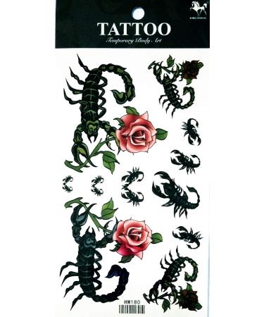 NipitShop 1 Sheet Sexy Colorful Scorpion Rose Flowers Waterproof Temporary Tattoo Sticker Water Transfer