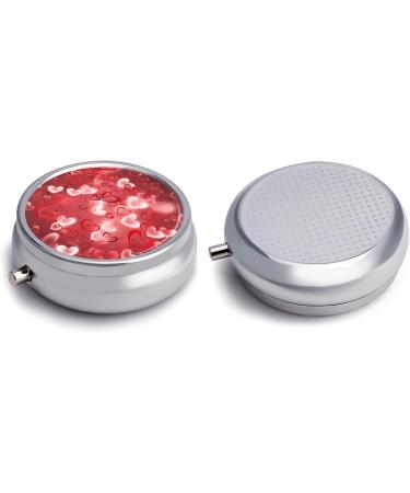 Valentine's Day Heart Print Round Pill Box - 3 Compartment Portable Metal Organizer - Perfect Gift for Medication Management - Buy Online on GoSupps.com