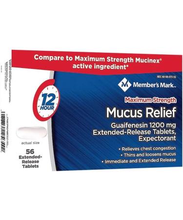 Member's Mark Mucus Relief Maximum Strength Guaifenesin 1200mg - 56 Tablets - Buy Online on GoSupps.com