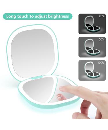Wobsion Rechargeable Travel Mirror with Light - 1x/10x Magnification, Dimmable, Compact Double Mirror - 3.5 inch Cyan Portable Handheld Mirror - Buy Online on GoSupps.com