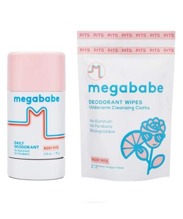 Rosy Pits Deodorant And Deodorant Wipes Set! Includes 2.6 Oz Daily Deodorant And 18 Individually Wrapped Underarm Cleansing Cloth! Aluminum Free  Parabens Free And Cruelty Free!