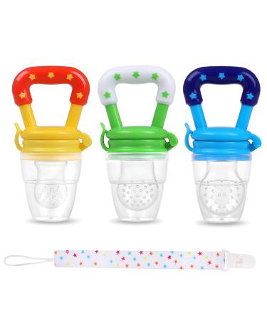 Baby Fruit Feeder JUYOO Weaning Dummies Set Include 3 Pcs Food Feeder Pacifiers with Pacifier Clips Teething Dummy for Babies Infant Toddlers