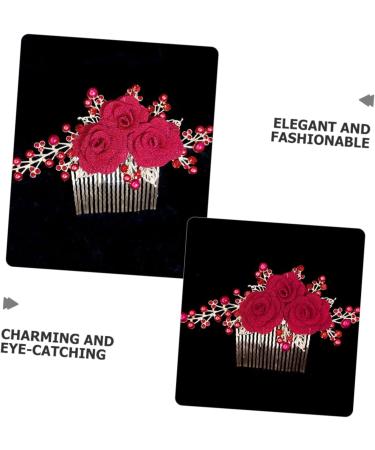 Mikinona Rose Hair Comb Bridal Hair Side Comb Wedding Hair Side Comb Bride Hair Side Comb Wedding Hair Comb Bridesmaid Hair Comb Hair Jewelry Comb Hair Decoration Hair Fork Red Zinc Alloy - Buy Online on GoSupps.com