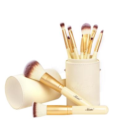 Matto Makeup Brushes 10-Piece Golden Makeup Brush Set with Foundation Powder Mineral Eye Face Make Up Brushes Holder