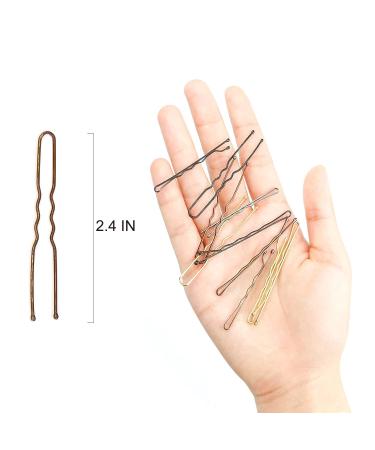 Hoyols U Shaped Hair Pins 2.4 Inch Brown Metal Bobby Pins for Women - 100 Count with Case | Curved Curly Waved Bun Clips for Girls Hairstyle - Buy Online on GoSupps.com