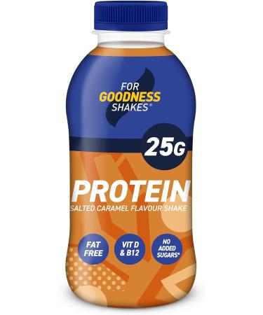 For Goodness Shakes Salted Caramel Drink High Protein Fat-Free Ready-To-Drink 25g Protein Vitamin D & B-12 No Added Sugar Low Calorie 195 Kcal Suitable For Breakfast Pre Post Workout 8x435ml - Buy Online on GoSupps.com