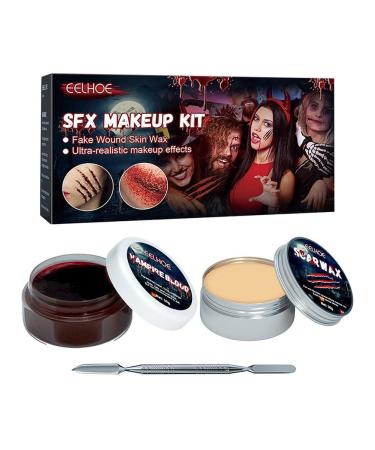 Mrisata Halloween Scar Wax Fake Blood Gel Makeup Kit Skin Wax Special Effects Scene Fake Scar Wound Molding with Spatula (A)
