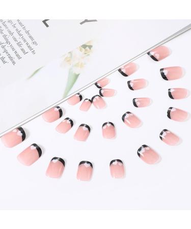 Handcess Square French Artificial Nails - Pink Shiny Short Press On Ballerina Heart Acrylic Nails for Women & Girls (24 pcs) - Buy Online on GoSupps.com
