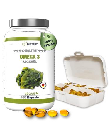 Omega 3 vegan from algae oil 140 softgel capsules |600 DHA & 300 EPA+ Vitamin E |approx. 3 months stock including a pill box |Laboratory test |High bioavailability 140 pieces (1 pack) - Buy Online on GoSupps.com
