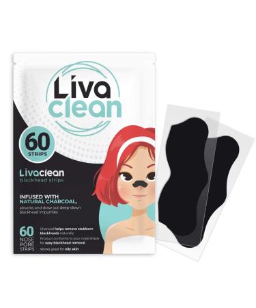 (60 Strips) Livaclean Charcoal Blackhead Remover Pore Strips for Face Nose Pores - Blackheads Removal - Blackhead Removers - Blackhead Remover Strip - Black Head Nose Strips Black Head Remover 60 CT