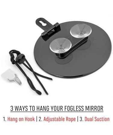 Shower Shaving Mirror with Anti-Fog Spray, Suction Cups & Hook - Portable, Shatterproof Surface - 6 Wide Black - Buy Online on GoSupps.com