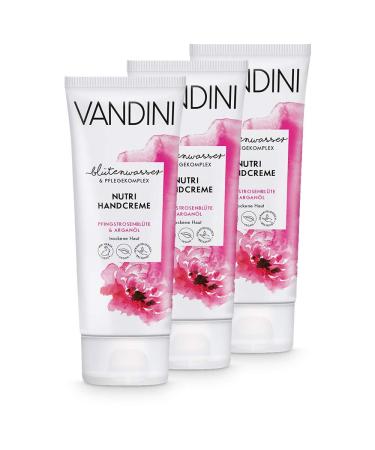 Vandini nutri hand cream women with peony blossom & argan oil - intense cream for dry skin - vegan skin care for women without silicones parabens & mineral oil (3x 75 ml) 3 pieces
