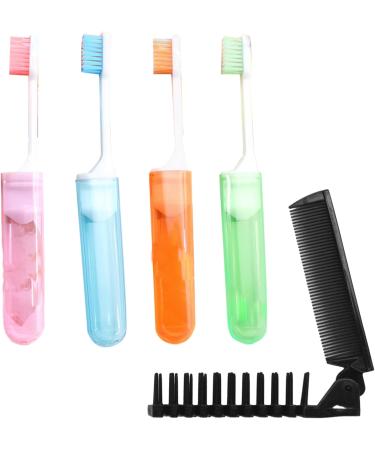 Shop Jiakalamo 4-Piece Travel Toothbrush Kit - Foldable Soft Bristles & Comb - Perfect for Adults & Kids - Camping & Hiking Essentials - Pink Orange Blue Green Colors - Buy Online on GoSupps.com