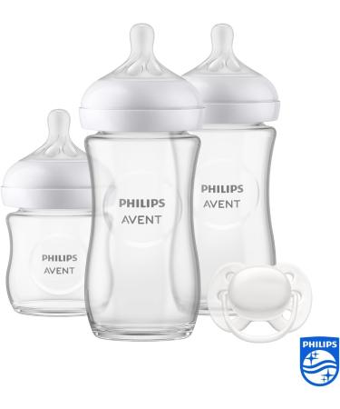 Philips Avent Glass Baby Bottle Newborn Gift Set - 3 Milk Bottles + Ultra-Soft Pacifier | For Babies 0-6 Months | Model SCD878/11 - Buy Online on GoSupps.com