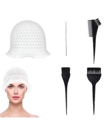 5 Piece Set Highlighting Cap Highlighting Kit Highlights Hair Dye Kit Hair Coloring Brushes And Needle Highlighting Frosting Cap Professional Salon Silicone Hairdressing Tools For Women Men