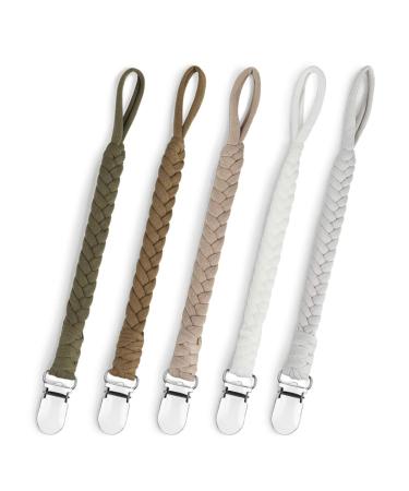 Pacifier Clip for Boys and Girls Binky Holder Pacifier Holder Leash Smoother Clip Handmade Braided Fits All Pacifiers -Modern Unisex Baby Birthdays Gift(5 Pack)