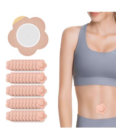 Miuxia 50Pcs Castor Oil Patches Flower Shaped Organic Cotton Belly Button Patch Cover for Castor Oil Pack Wrap Skin Color Self-Adhesive Anti-Leakage No Wash Needed