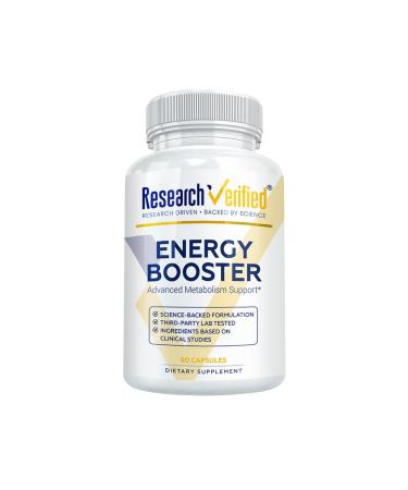 Research Verified Energy Booster - Natural Energy Support - 60 Capsules - Caffeine Free - B Vitamins and Adaptogens - 1 Month Supply