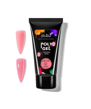 Poly Nail Gel Soft Pink Nail Builder Gel 15ML Gel Nail Extension False Nail Extension Builder Easy DIY Gel Nail Builder for Home Use Beginner & Nail Art Soft Pink Gel