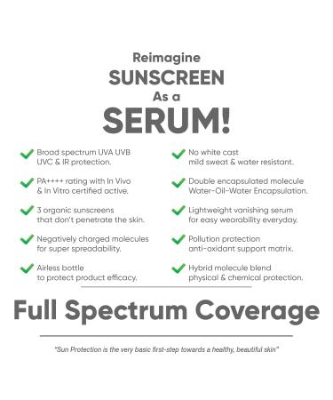 Indoor Sunscreen Serum SPF 15 PA++++ - Broad Spectrum UVA/UVB/IR Protection | Lightweight No White Cast Skin Safe - 30ml - Buy Online on GoSupps.com