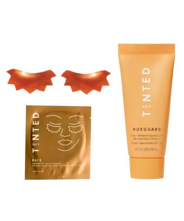 Live Tinted Travel Duo: Includes Travel-sized Hueguard 3-in-1 Mineral Sunscreen SPF 30 0.5oz & 1-Pack Rays Copper Peptide Eye Mask 2 piece-set